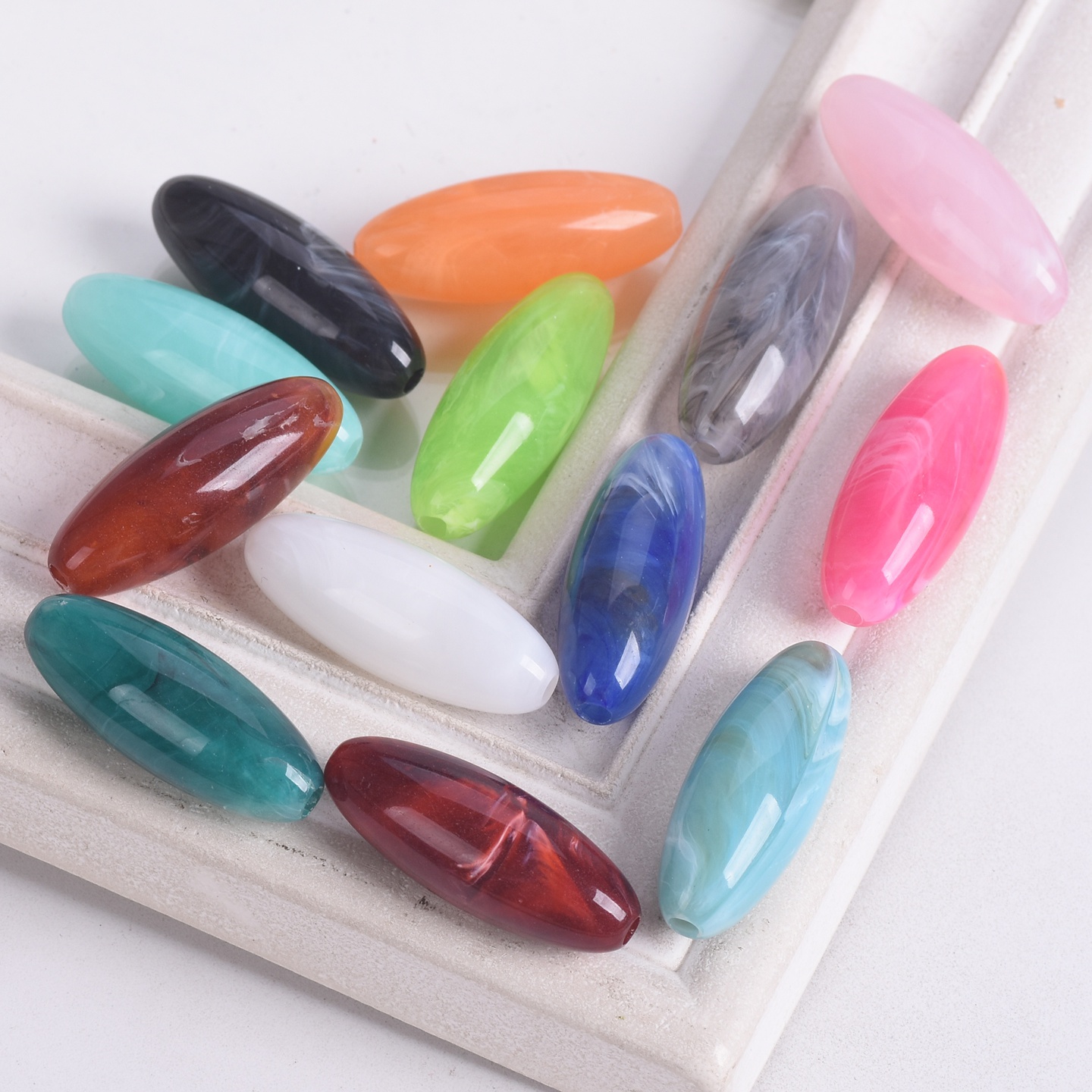 Vintage Collectible Marbles - Perles en plastique acrylique marbré, forme