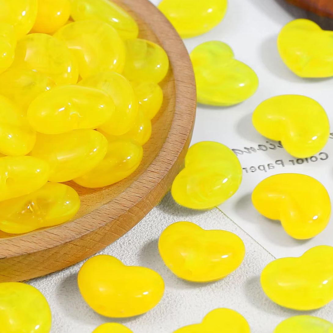 Vintage Collectible Marbles - Perles en acrylique marbré jaune en